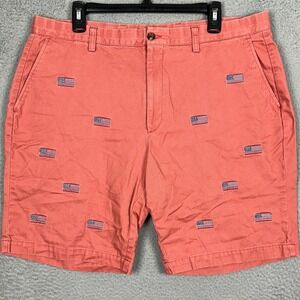 Orvis Shorts Mens 36 Chino Salmon Pink American Flag Embroidered Flat Front EUC